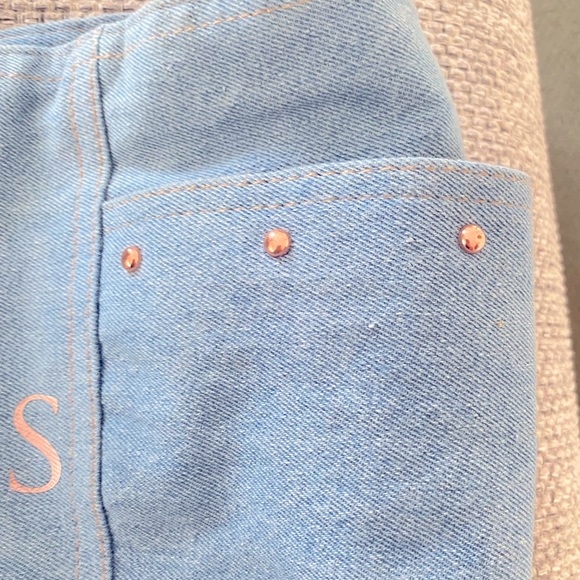 Victoria Secret Denim Tote Blue Jean Studded Shoulder Carry Shoppers Hand Bag - Picture 3 of 9